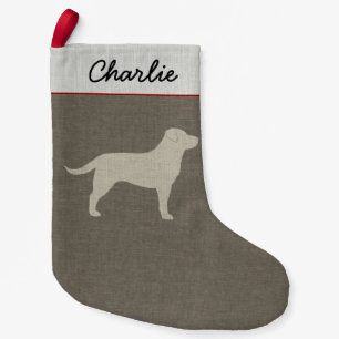 Yellow Labrador Silhouette   Faux Linen Style Small Christmas Stocking