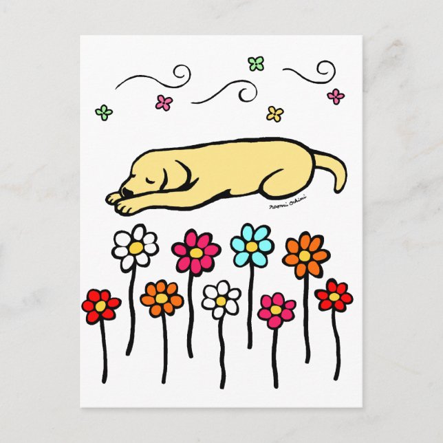 Yellow Labrador Sleeping in the Garden Postcard (Front)