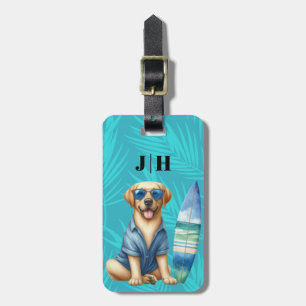 Yellow Labrador Surfing Luggage Tag