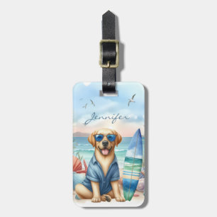 Yellow Labrador Surfing Luggage Tag