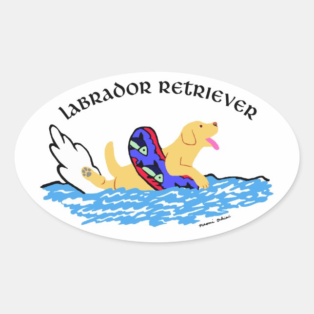 Yellow Labrador Swimming Oval Sticker (Front)