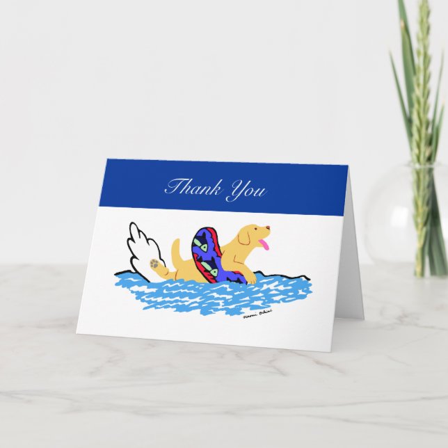Yellow Labrador Swimming Thank You Card (Front)