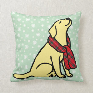Yellow Labrador Tartan Scarf 2 Throw Pillow