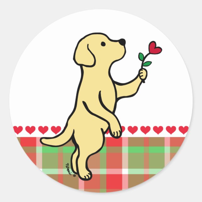 Yellow Labrador Tiny Heart Flower Valentine Classic Round Sticker (Front)