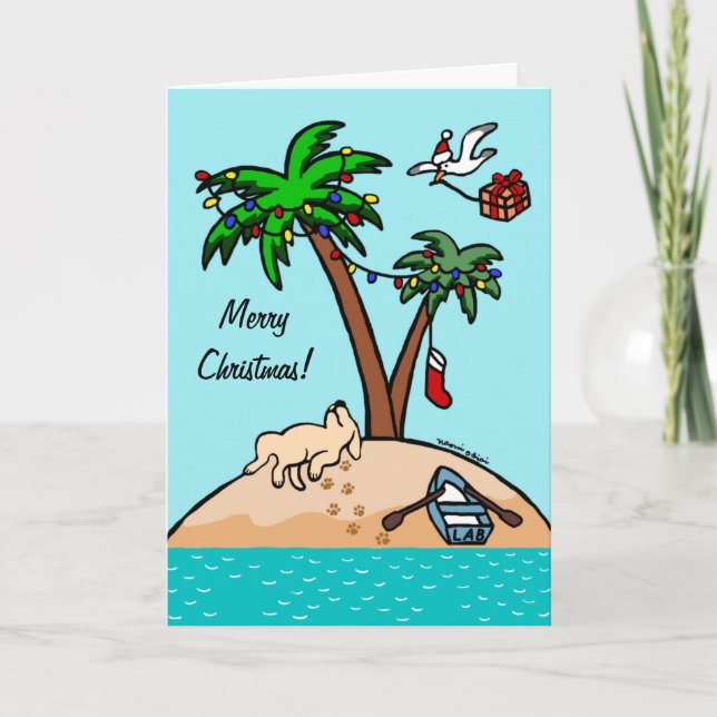 Yellow Labrador Tropical Christmas 2 Holiday Card (Front)