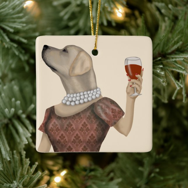 Yellow Labrador Wine Snob Ceramic Ornament (Tree)