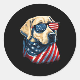 Yellow Labrador With American Flag Patriotic Usa Classic Round Sticker