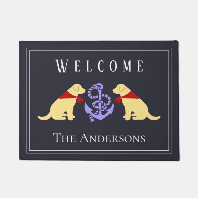Yellow Labradors and Anchor Nautical Doormat (Front)