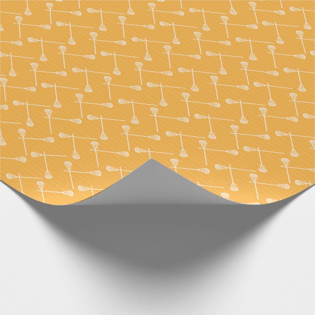 Yellow Lacrosse White Sticks Patterned Wrapping Paper (Corner)