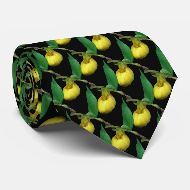 Yellow Lady Slipper Flower Nature Tie (Rolled)