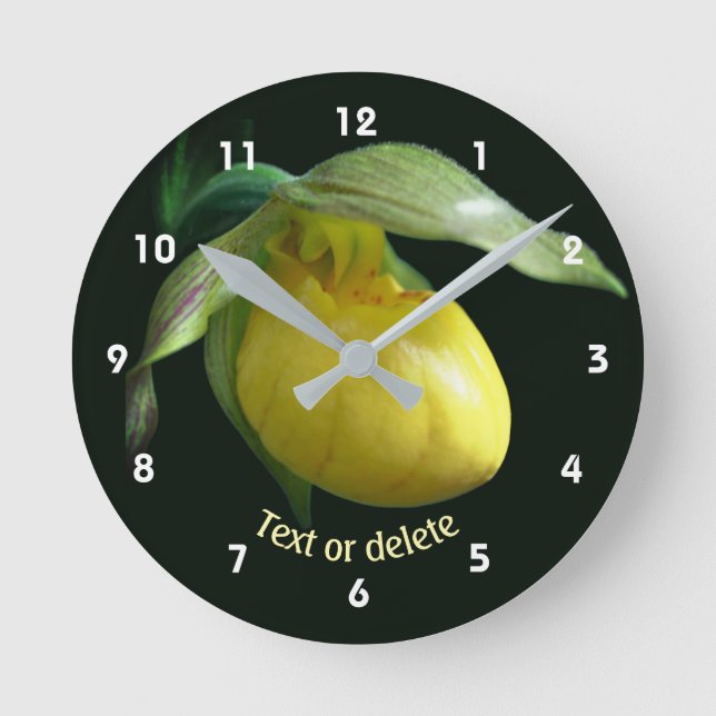 Yellow Lady Slipper Flower Personalized Round Clock (Front)