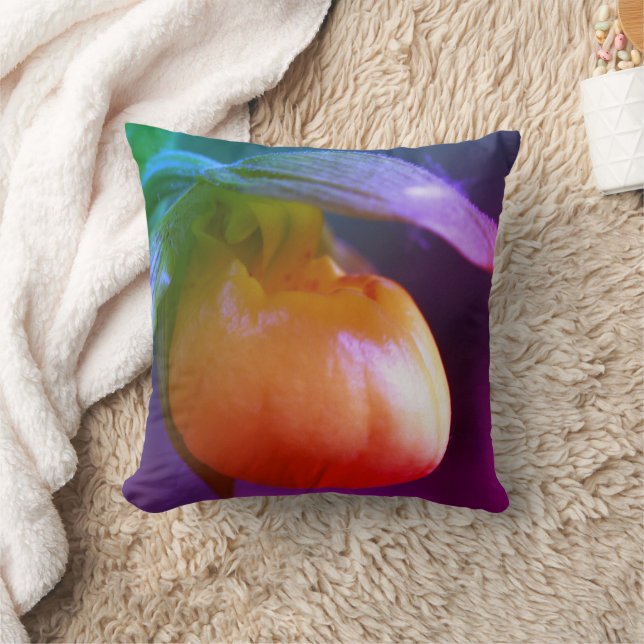 Yellow Lady Slipper Orchid Flower Abstract   Throw Pillow (Blanket)