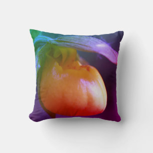 Yellow Lady Slipper Orchid Flower Abstract   Throw Pillow