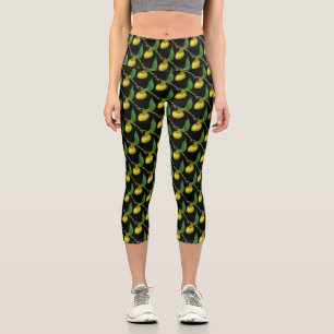 Yellow Lady Slipper Orchid Flower Nature Pattern Capri Leggings
