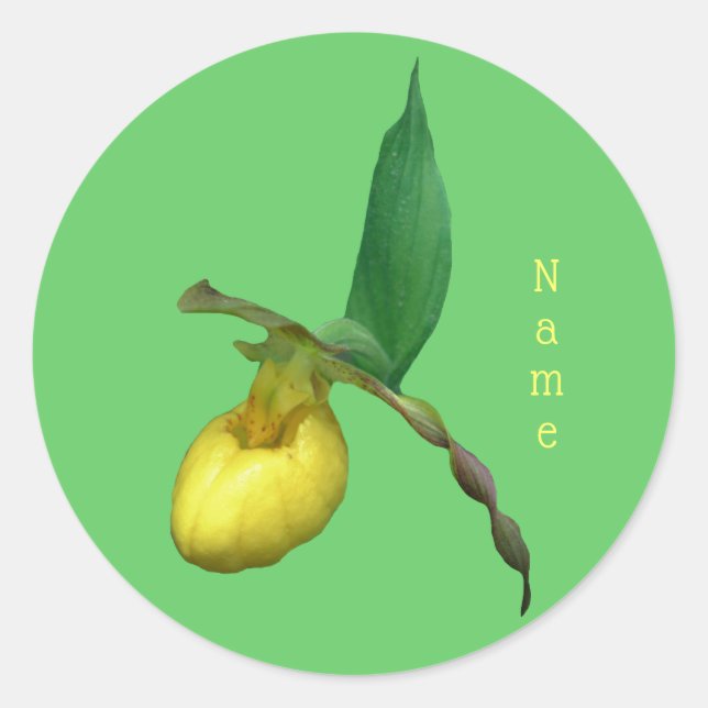 Yellow Lady Slipper Orchid Flower Personalized Classic Round Sticker (Front)