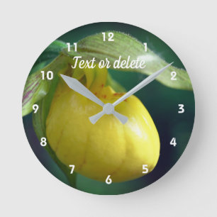 Yellow Lady Slipper Orchid Personalized   Round Clock