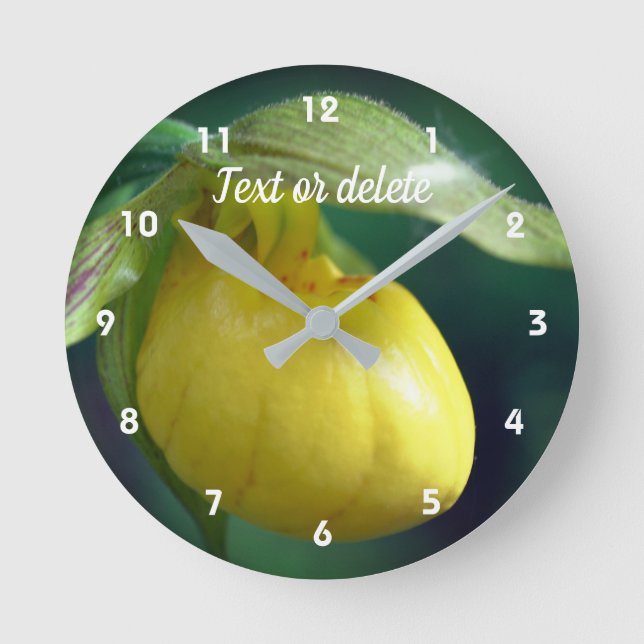 Yellow Lady Slipper Orchid Personalized   Round Clock (Front)