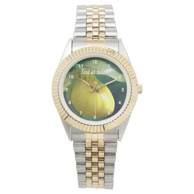 Yellow Lady Slipper Orchid Personalized   Watch (Front)