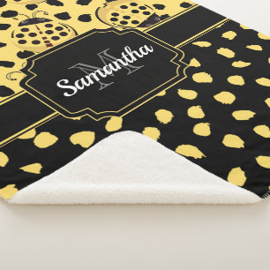 Yellow Ladybugs Sherpa Blanket