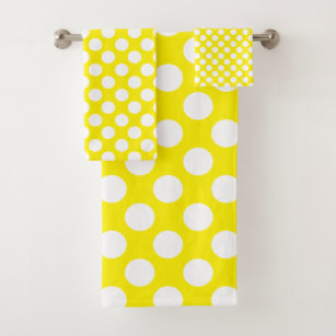 Yellow: Large white Polka Dot Pattern Bath Towel Set