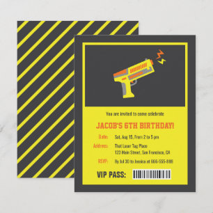 Yellow Laser Tag Gun Birthday Party Invitations