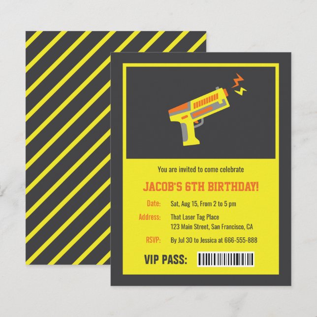 Yellow Laser Tag Gun Birthday Party Invitations (Front/Back)