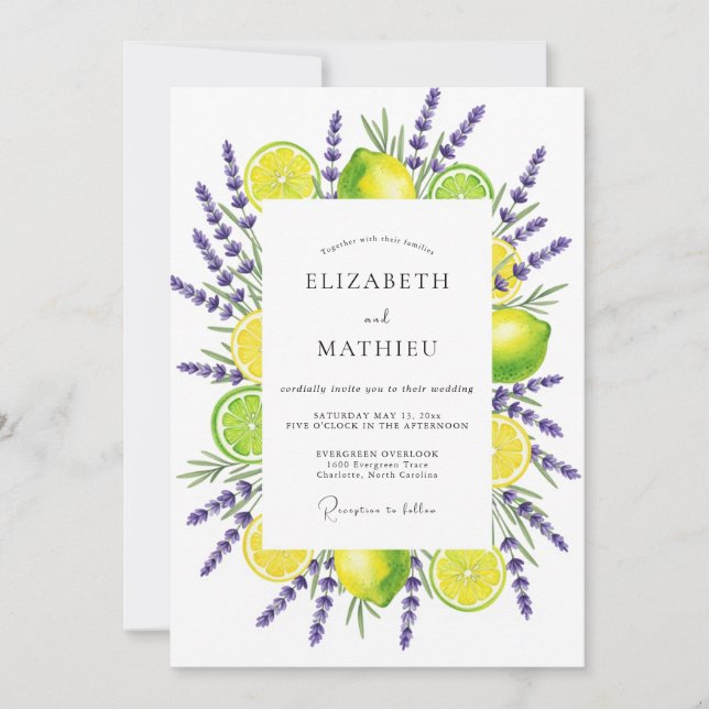 Yellow Lavender Botanical Romance Wedding Invitation (Front)