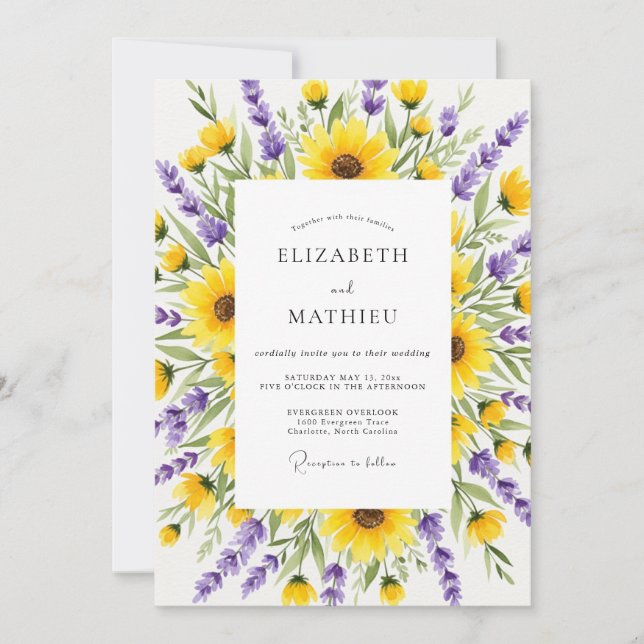 Yellow Lavender Botanical Wedding Invitation (Front)