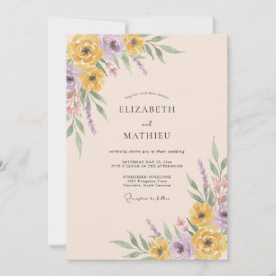 Yellow Lavender Floral Spring Wedding Invitation