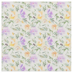 Yellow Lavender Roses Fabric White Background