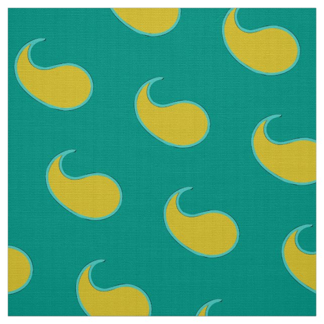 Yellow Leaf on Turquoise green background Fabric (Swatch)
