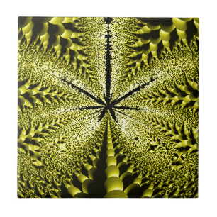 Yellow Leaf Silhouette Fractal Tile