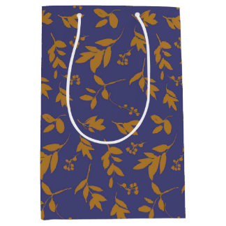 Yellow Leafy Branch on Blue Medium Gift Bag