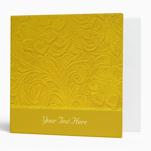 Yellow Leather -Embossed Floral Design Binder (Front/Inside)