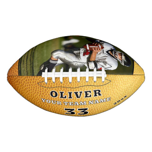 Yellow Leather Print Team Player Number Photo Football (Front)