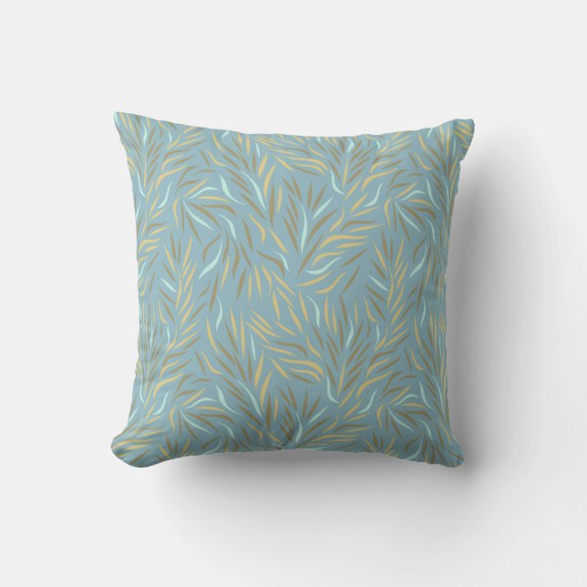 Yellow Leaves Blue Modern Pattern Throw Pillow (Front)