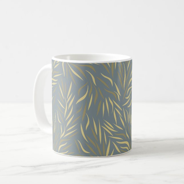 Yellow Leaves Grey Pattern Coffee Mug (Front Left)