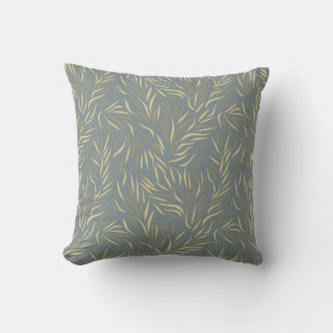 Yellow Leaves Grey Pattern Throw Pillow