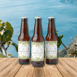 Yellow Lemon amalfi coast Mediterranean Wedding Beer Bottle Label