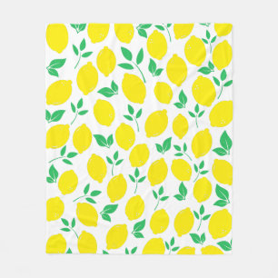 Yellow lemon and green leaves  fleece blanket