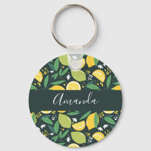 Yellow Lemon and Green Lime Fruit Food Pattern Key Keychain