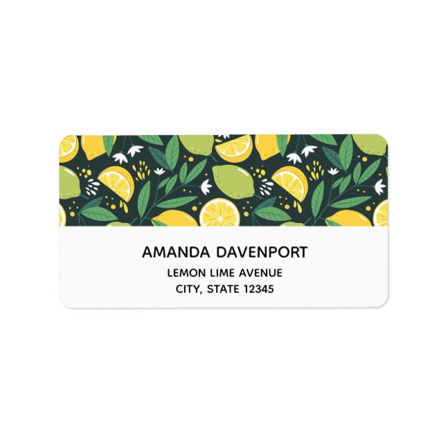 Yellow Lemon and Green Lime Fruit Food Pattern Label (Front)
