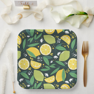 Yellow Lemon and Green Lime Fruit Food Pattern Paper Plate