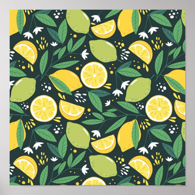 Yellow Lemon and Green Lime Fruit Food Pattern Poster (Front)