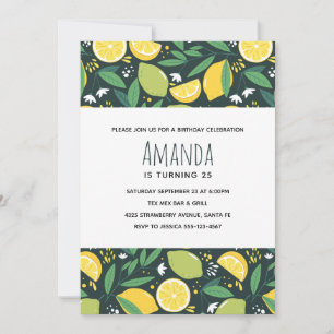 Yellow Lemon and Green Lime Fruit Pattern Birthday Invitation