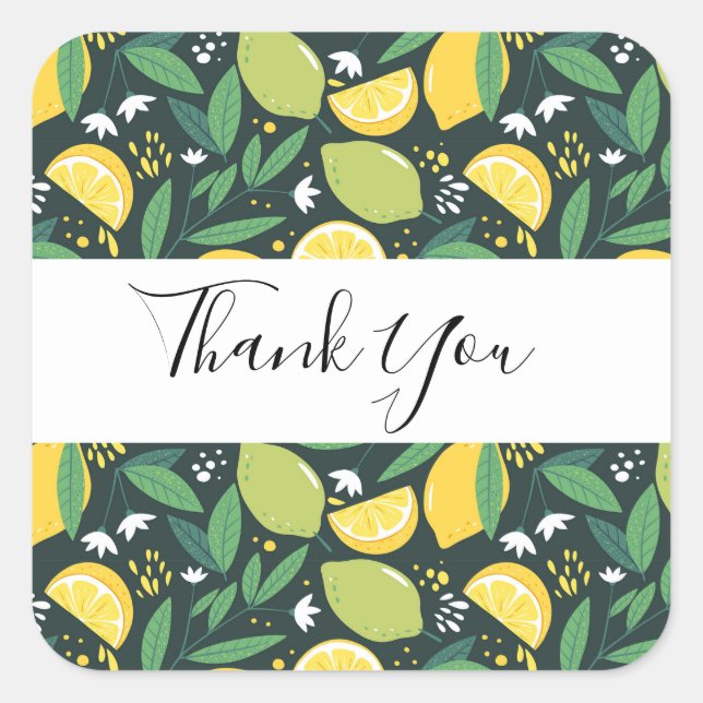 Yellow Lemon and Lime Fruit Food Pattern Thank You Square Sticker (Front)