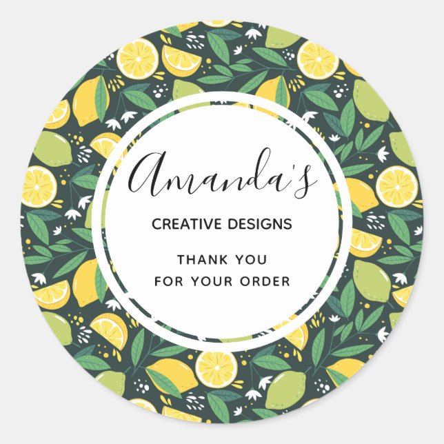 Yellow Lemon and Lime Fruit Pattern Business Classic Round Sticker (Front)