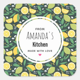 Yellow Lemon and Lime Fruit Pattern Kitchen Square Sticker