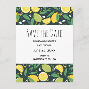 Yellow Lemon and Lime Fruit Pattern Save the Date Invitation Postcard