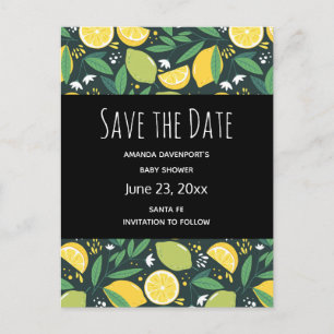 Yellow Lemon and Lime Fruit Pattern Save the Date Invitation Postcard